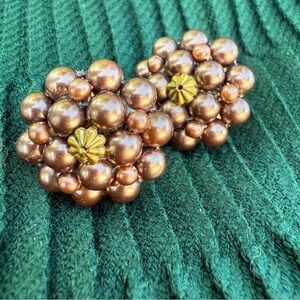 Vintage Bronze Cluster Flower Earrings - Screwbacks